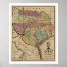 Texas Map By Stephen Austin 1837 Poster