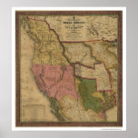 Texas, Oregon & California Map - 1846 posters