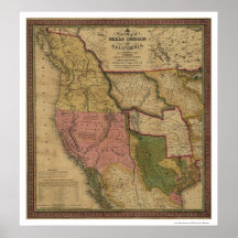 Texas, Oregon & California Map - 1846 Poster