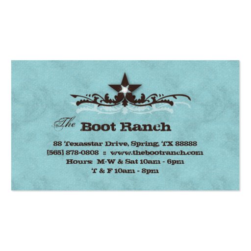 Texas Star Business Card Baby Blue Brown Jewelry (back side)