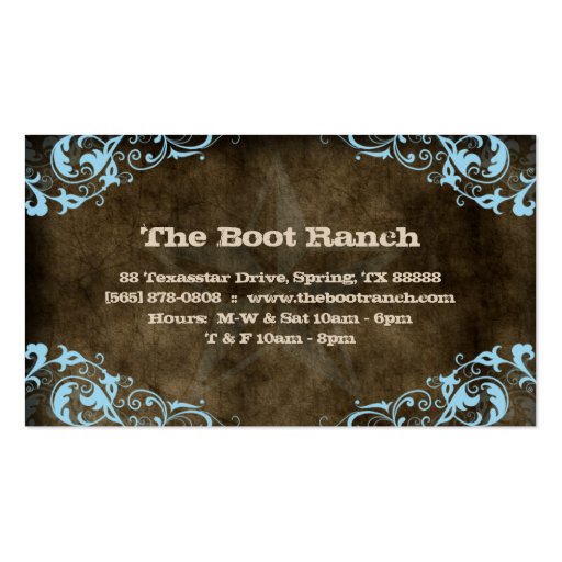Texas Star Business Card Brown Suede Blue (back side)