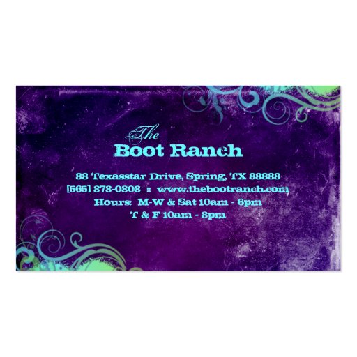 Texas Star Business Card Purple Blue Jewelry (back side)