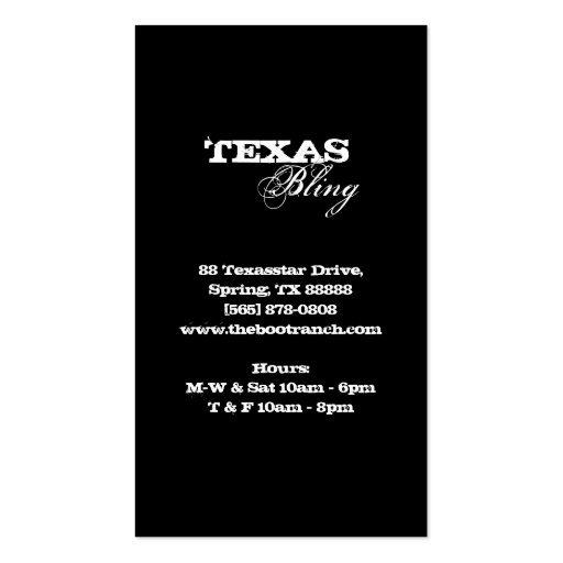 Texas Star Jewelry Business Card Fashion (back side)