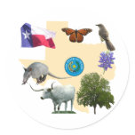 Texas State Symbols Round Sticker