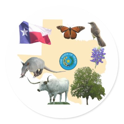 Texas State Symbols Round Sticker by wesleyowns