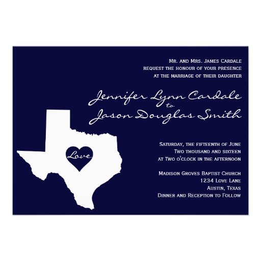 Texas Themed Navy White Wedding Invitations