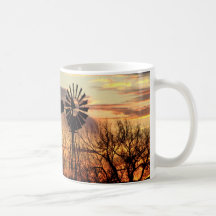 Texas windmill sunset coffee mugs