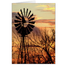Texas windmill sunset greeting cards
