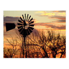Texas windmill sunset postcard