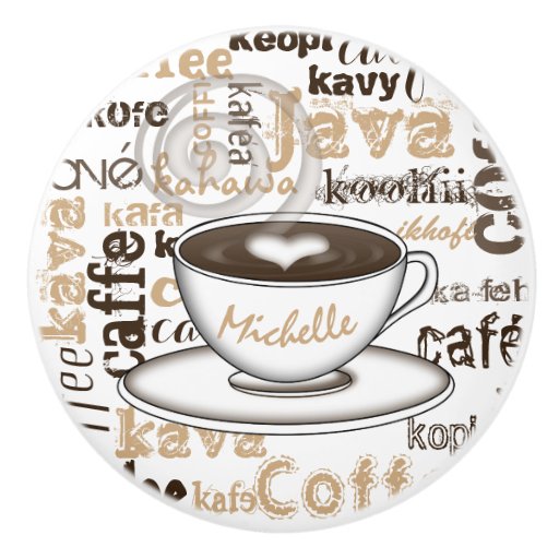 Text Art Coffee Cup Pattern Name Ceramic Knob Zazzle