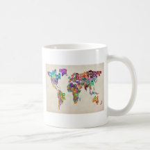 Text Map of the World Mugs