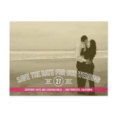 Text Overlay Save The Date Cards - Fuchsia Postcard