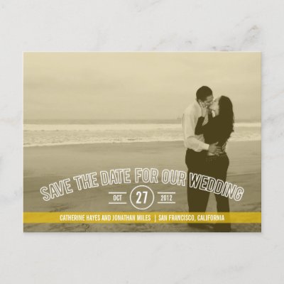 Text Overlay Save The Date Cards - Mustard Post Card