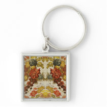 Textile with a repeating floral pattern key chain