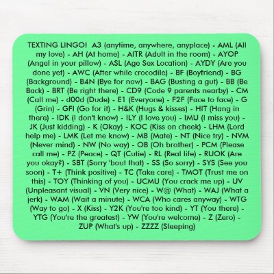 TEXTING LINGO!  A3 (anytime, anywhere, anyplace... Mouse Pads by debsnet