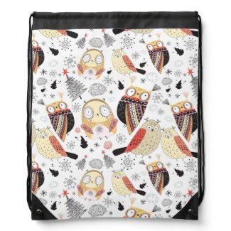 Texture funny owl drawstring backpacks