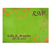 Textured Green w/Orange Swirls RSVP Postcard