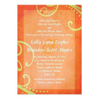 Textured Orange with Green Swirls Wedding Invite