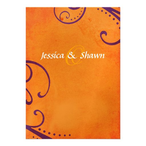 Textured Orange with Plum Swirls Wedding Invite