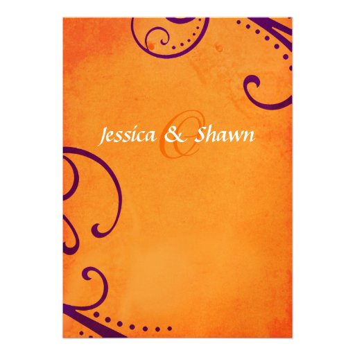 Textured Orange with Plum Swirls Wedding Invite