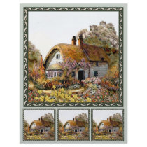 Thached Vintage Country Cottage Painting Personalized Letterhead