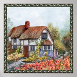 Thached Vintage Country Cottage Painting Poster