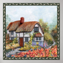 Thached Vintage Country Cottage Painting Poster