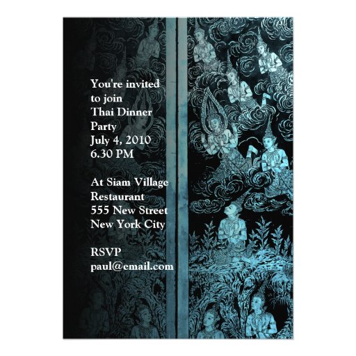 Thai Dinner Theme Party Invitation Blue
