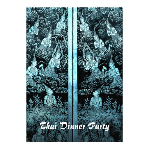 Thai Dinner Theme Party Invitation Blue