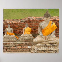 Thailand, Ayutthaya. Statues of sitting buddhas Poster
