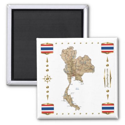 Thailand Map + Flags Magnet