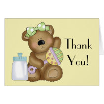 Thank You!-Baby Bear with Baby Bottle Rattle Greeting Card