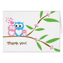 Thank you Baby Girl Owl Baby Shower Note Card