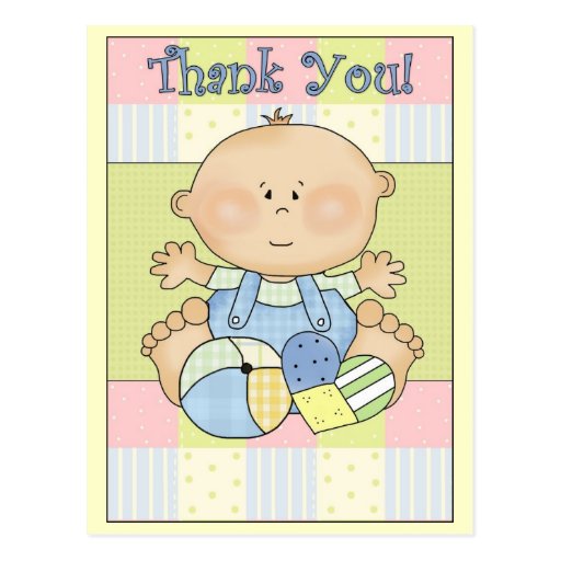 Thank You Baby Shower Boy Blue Text Postcard Zazzle