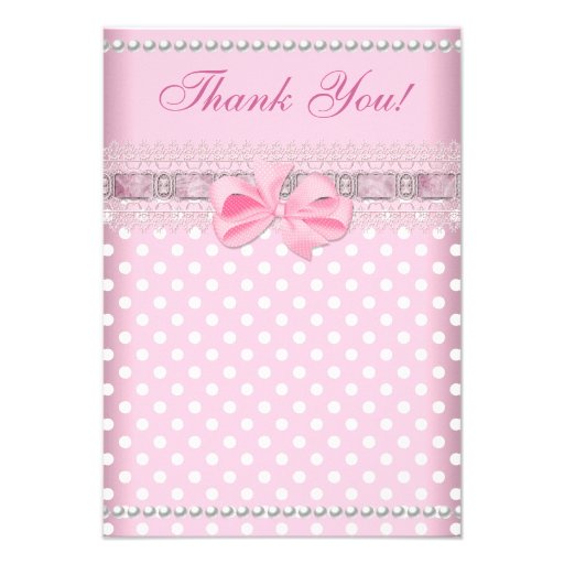 Thank You Baby Shower Girl Baby Pink Spot Pearl Personalized Announcements