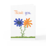 Thank you, blue and orange flowers, wedding cards