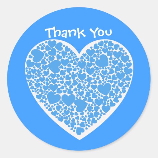 Thank You Blue And White Hearts Classic Round Sticker Zazzle