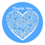 Thank You, blue and white hearts Round Sticker
