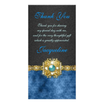 "thank you" blue black wedding party personalized photo card