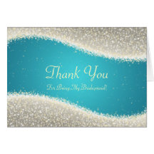 Thank You Bridesmaid Dazzling Sparkles Turquoise Greeting Cards