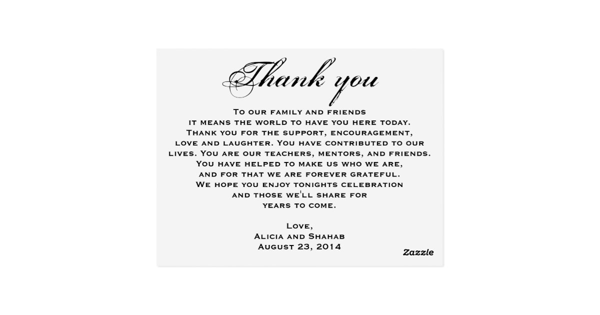 Thank You Card And Wedding Dinner Menu Zazzle