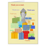 Thank You Card, Funny bird with gifts