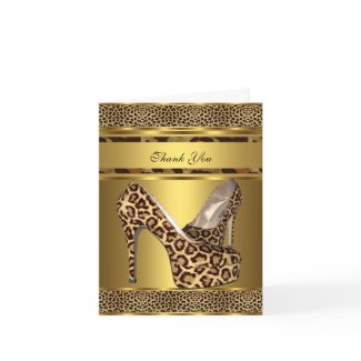 Thank You Card Hi Heel Shoes Leopard Gold 2 card