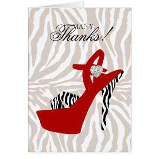 Thank You Card Sexy High Heel Zebra Shoe Red