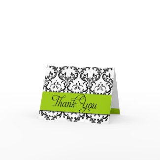 Thank You Cards Apple Green Monogram Damask card