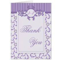 Thank You Cards, Lavender Purple Stripes & Damask