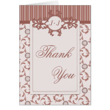 Thank You Cards, Spice Beige Stripes & Damask