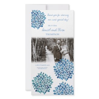 Thank You Cerulean Blue Flower Blooms Wedding Photo Greeting Card