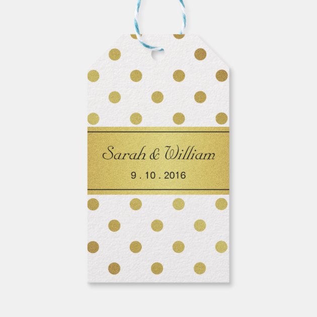 Anwyll Foil Gold Name Gift Tags,to and from Gift Tags,50 Pcs Metallic Gold  Confetti Polka Dots Gift Bags Tags with String,Personalized Paper Gift