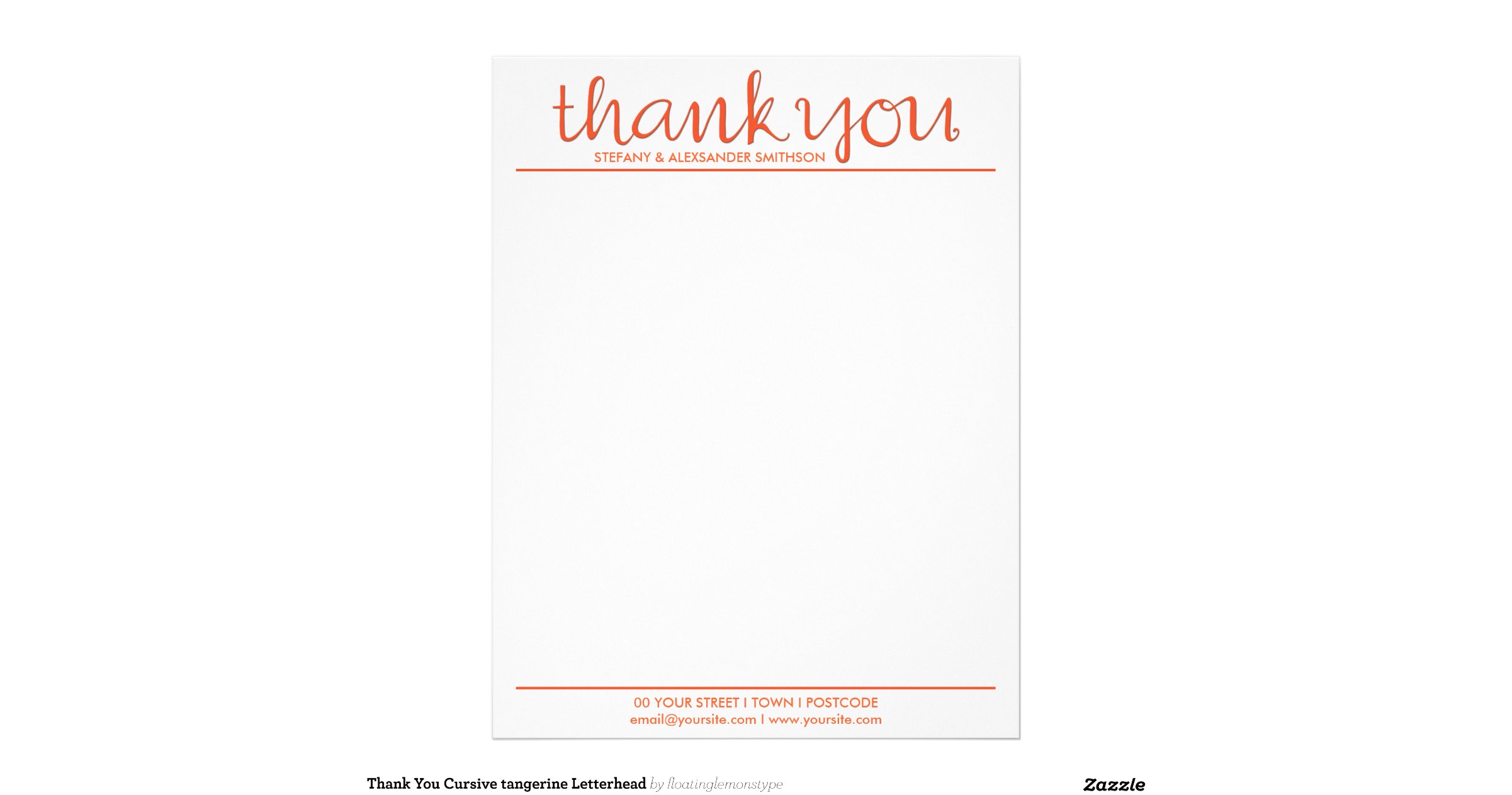 thank you cursive tangerine letterhead zazzle thank you letterhead